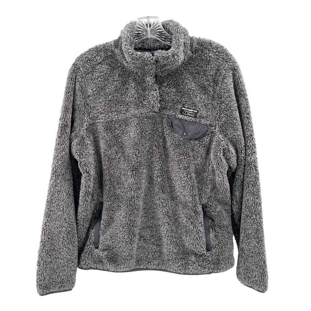 LL BEAN Womens Sz L* Dark Gray 1/4-Snap T Hi-Pile Fleece Pullover Sweater Jacket
